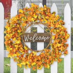 20In Artificial Fall Wreaths with Pumpkins for Front Door Decoration